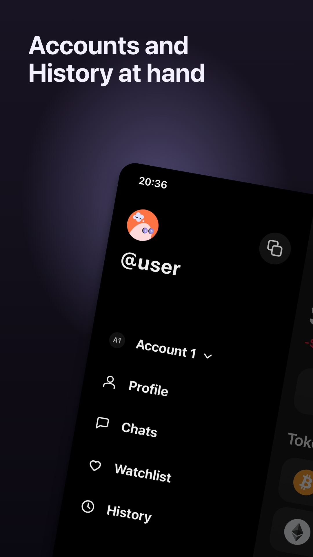 Account drawer and History