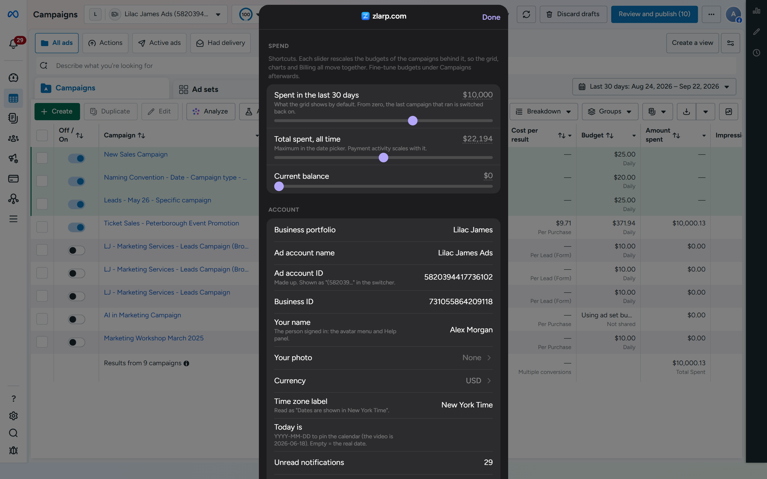 Drag one slider to set how much the account has spent