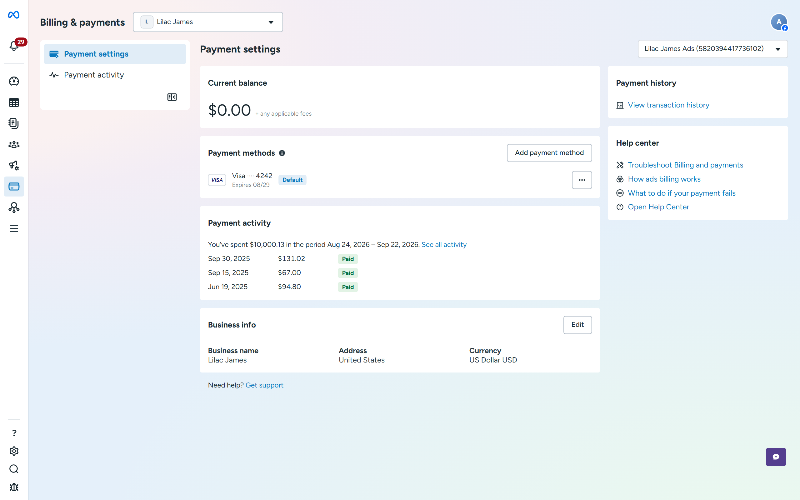 Billing and payment activity that follows what you spent