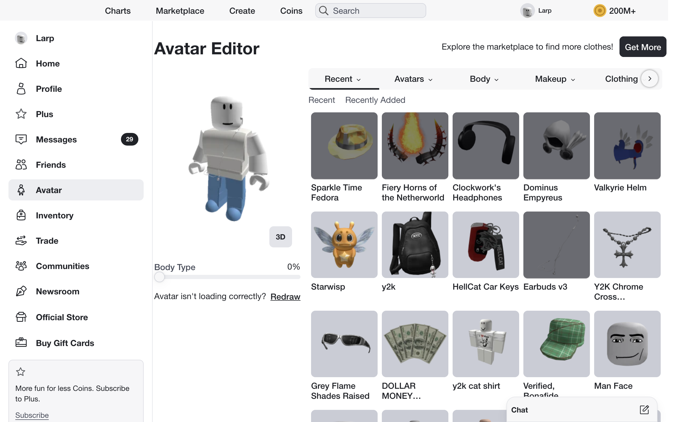 Avatar editor on desktop