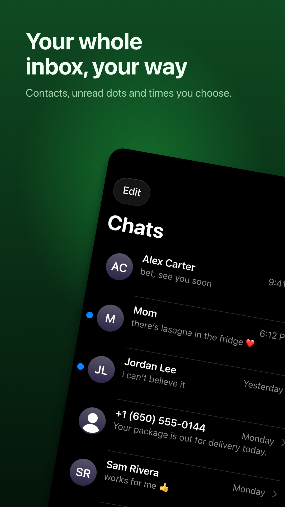 Messages list with your own contacts