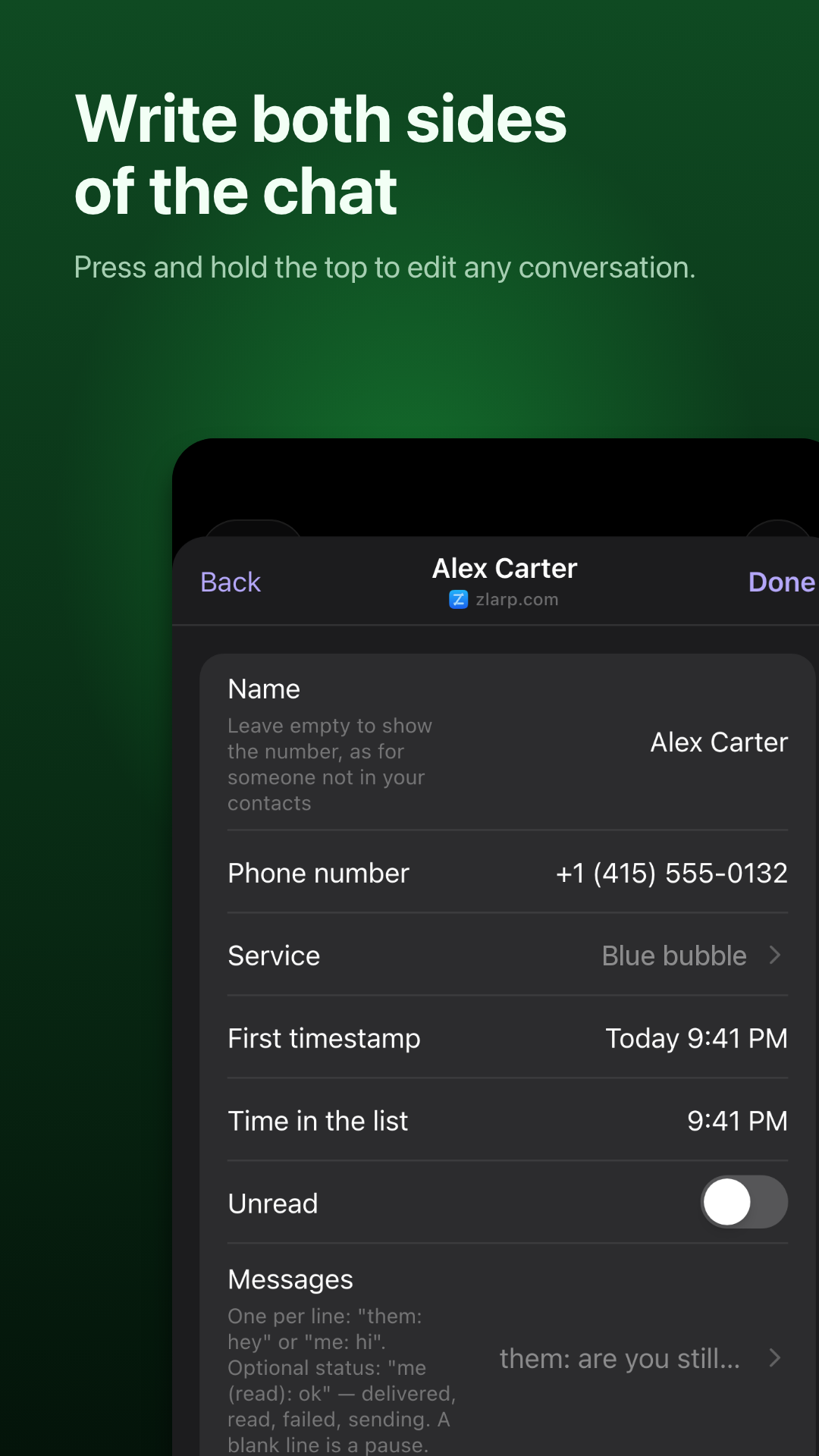 Edit names, numbers and messages in Backstage