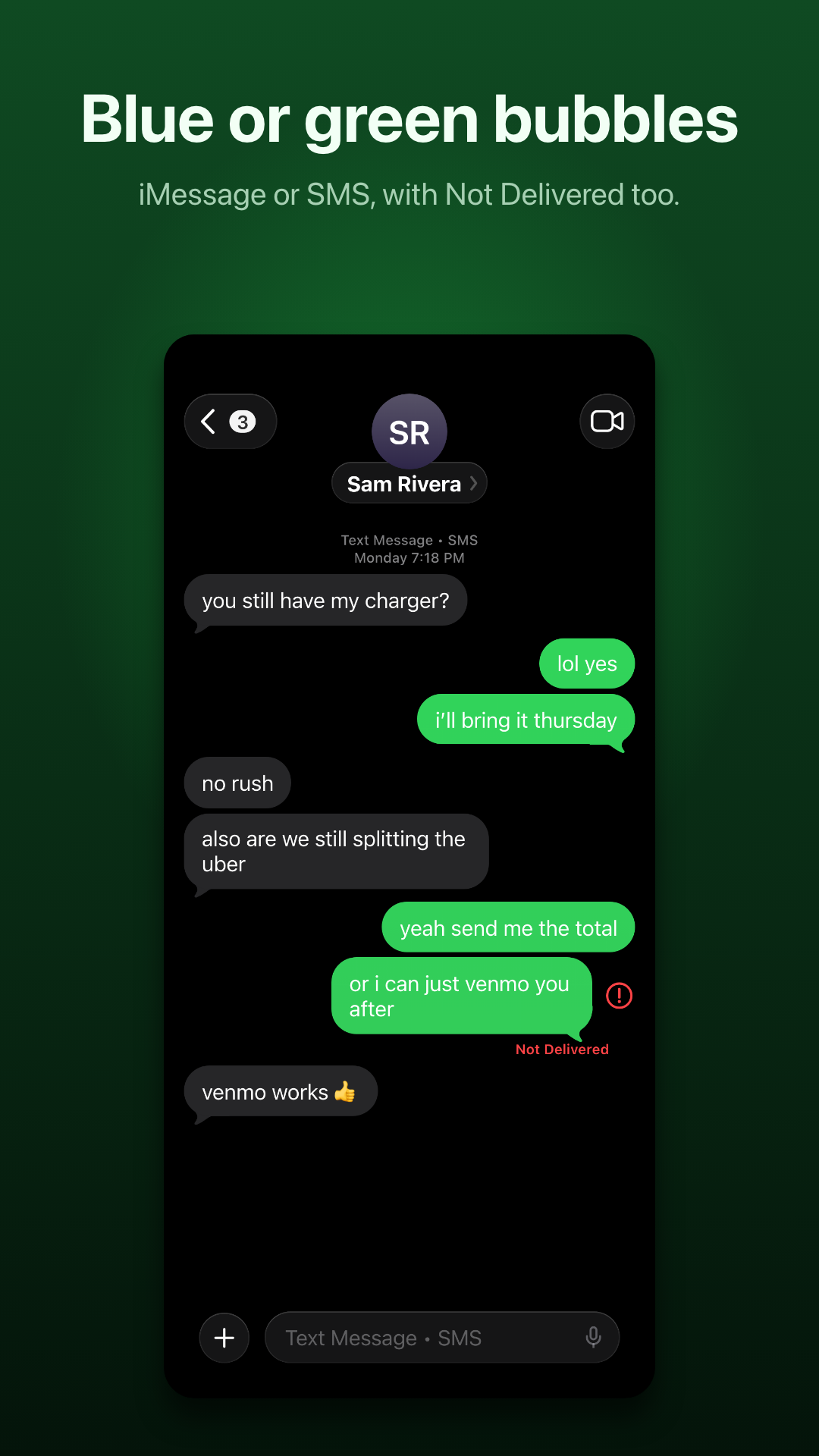 SMS green bubbles and failed messages
