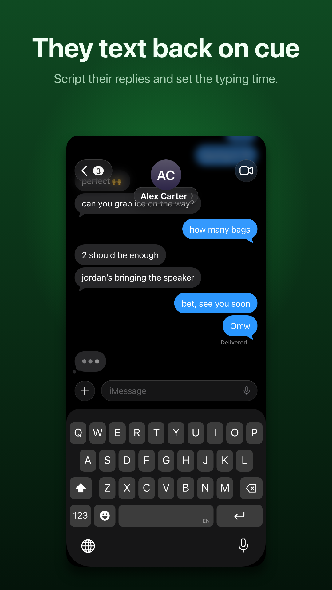 Typing bubble and scripted replies