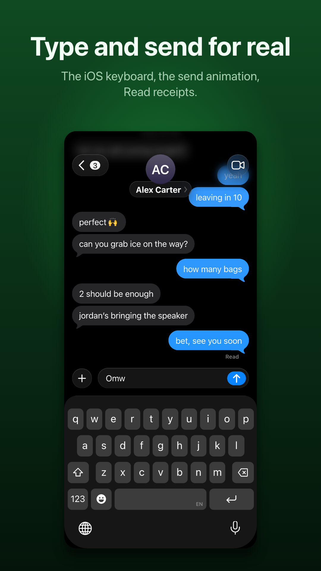 Type on the iOS keyboard and send