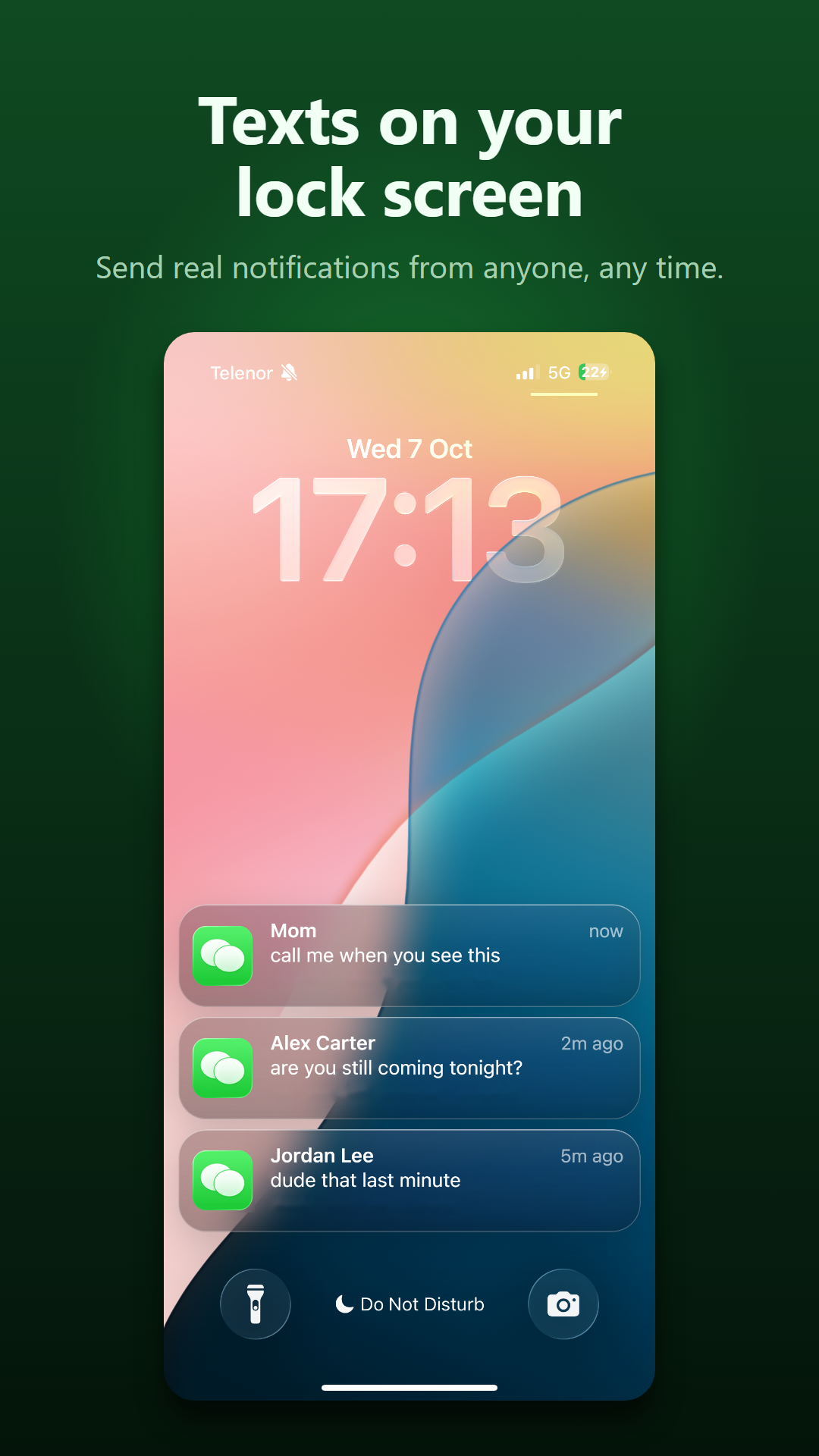 Lock-screen notifications from any contact you set