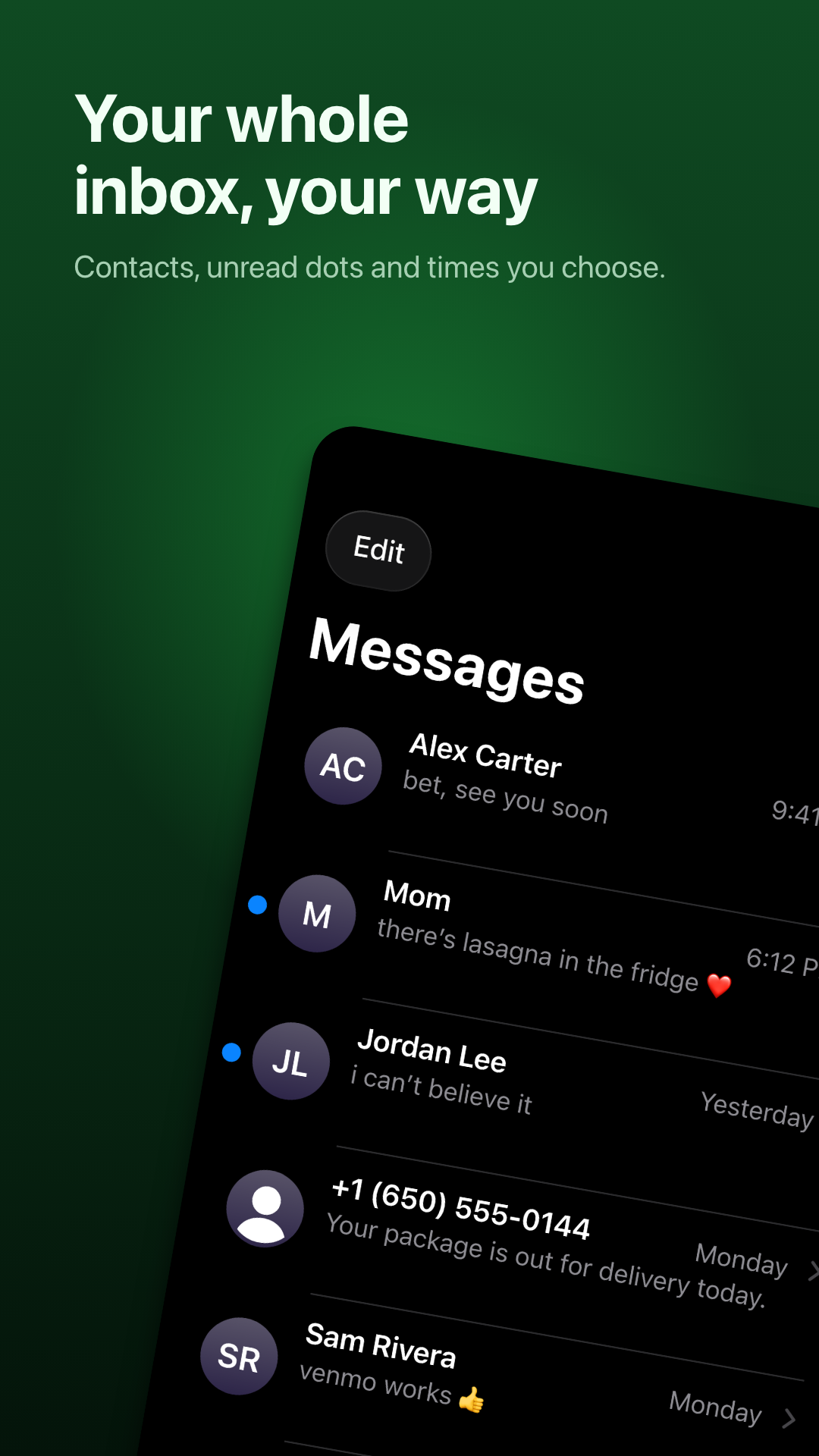 Messages list with your own contacts