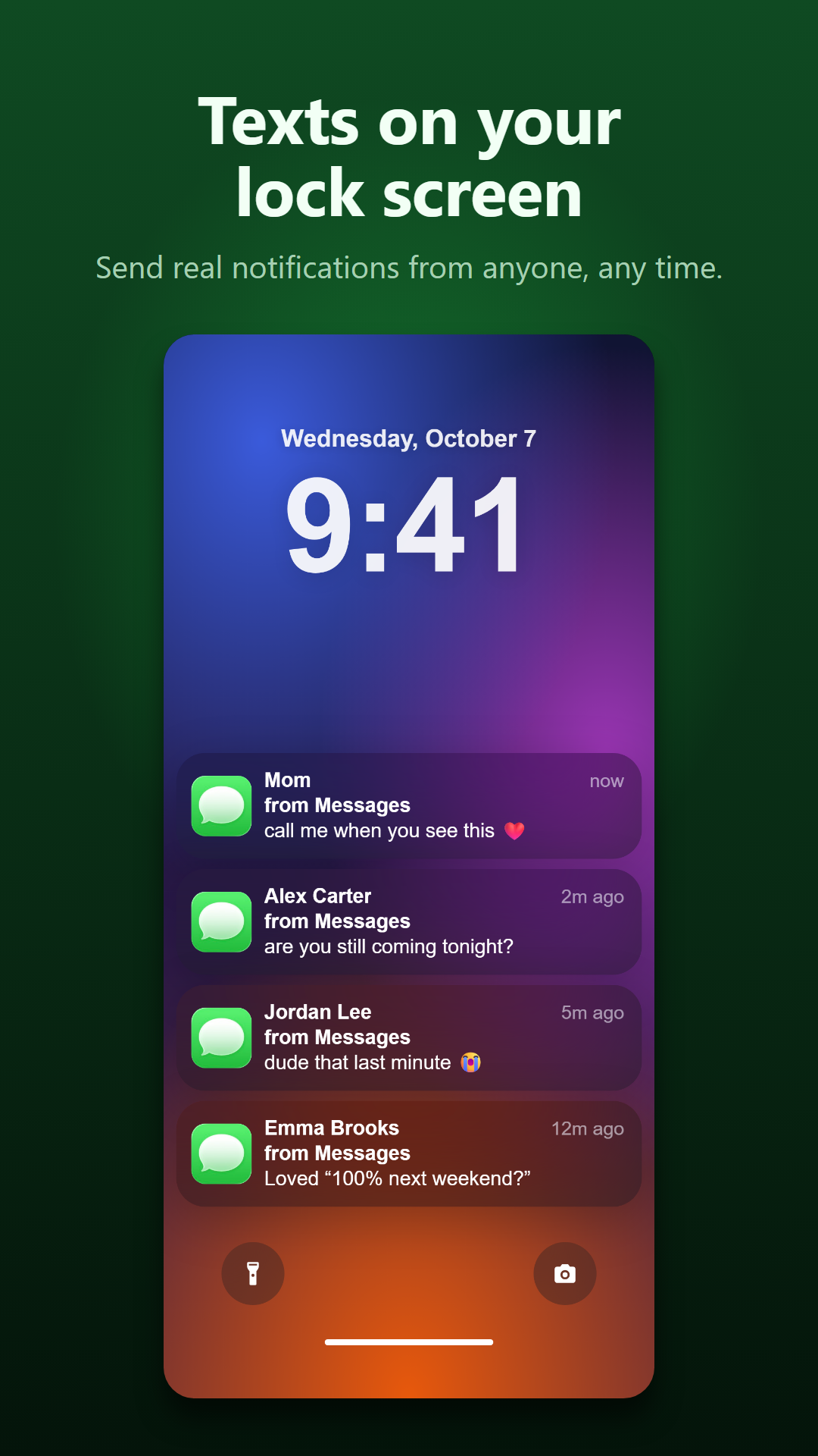 Real lock-screen notifications from any contact