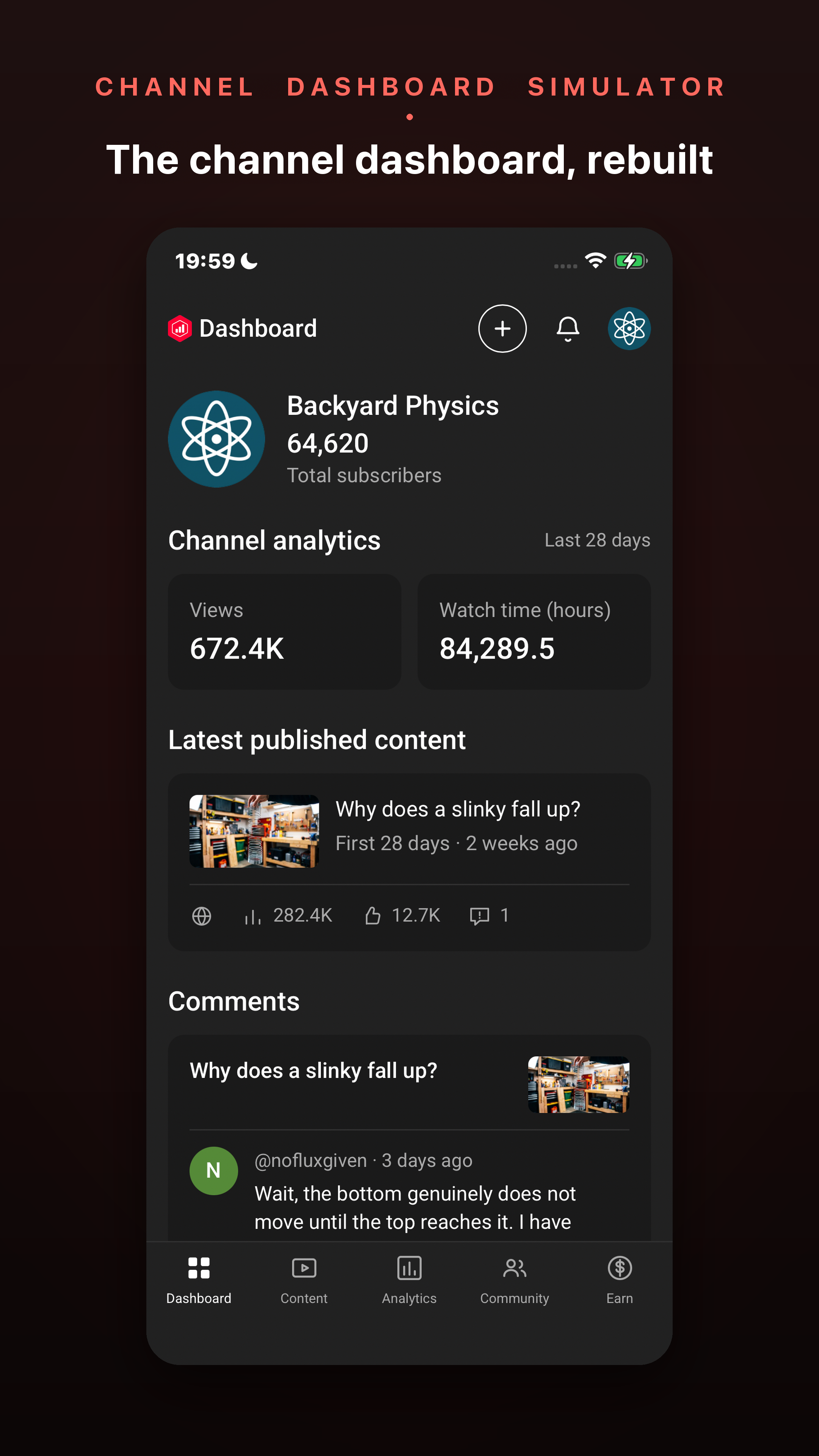 Dashboard: latest upload and newest comment