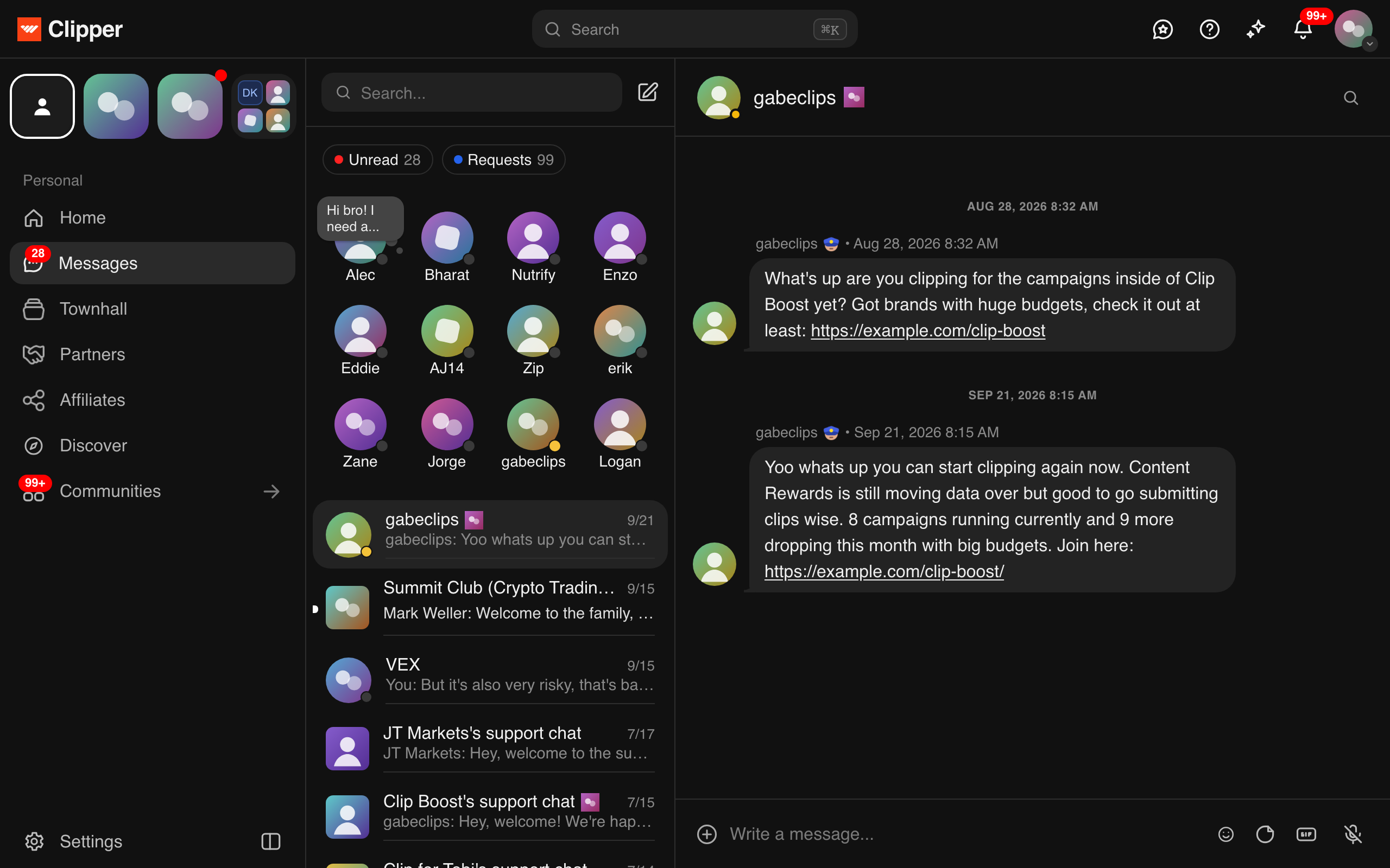Messages from clippers and communities