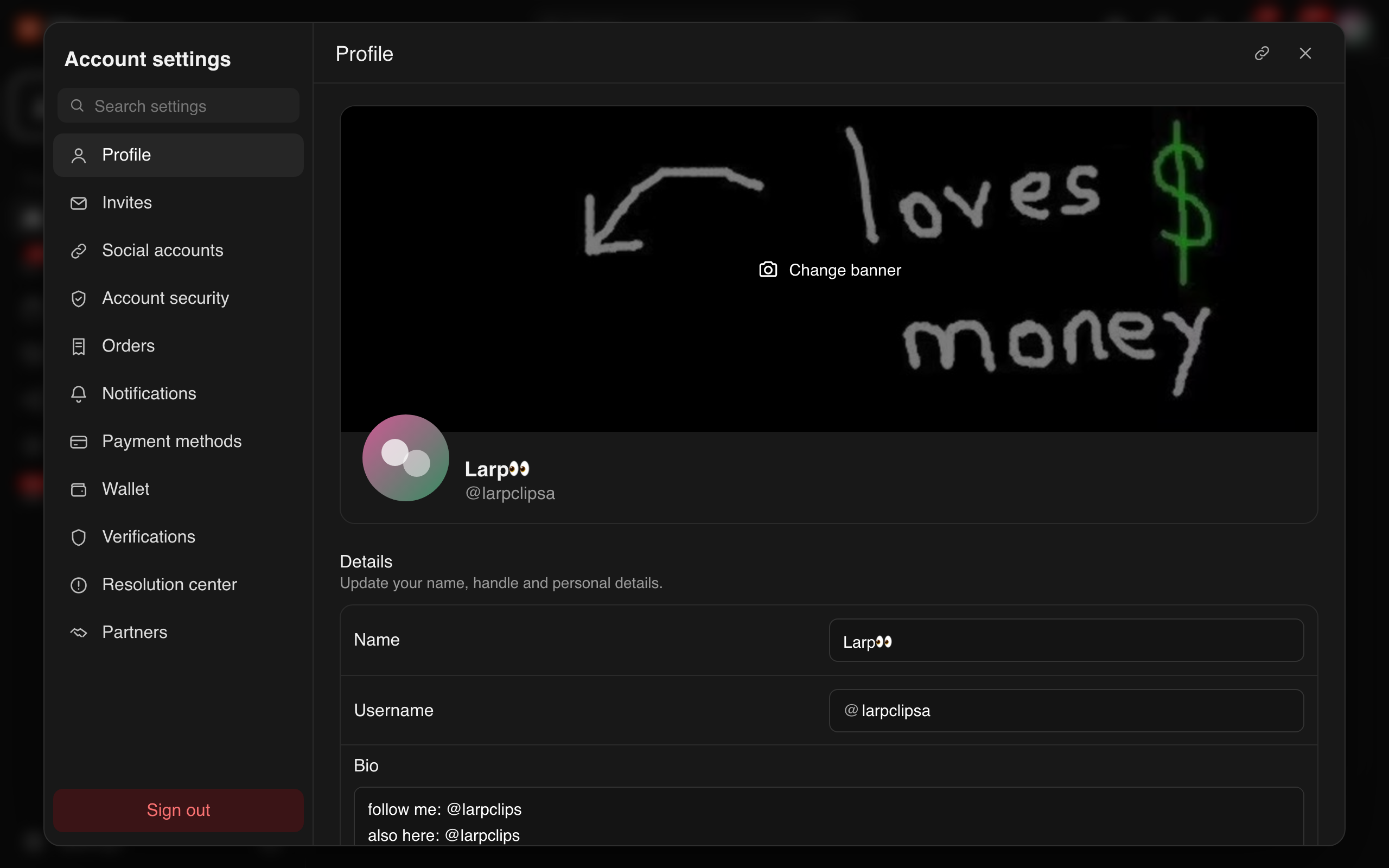 Edit your name, handle and bio in settings