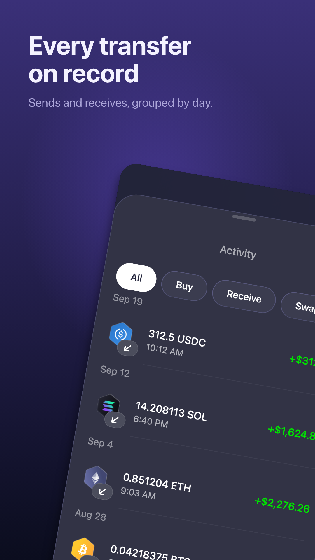 Activity history for every coin