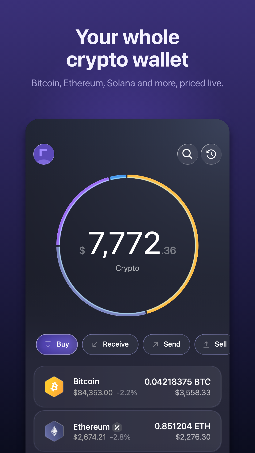 Portfolio with live crypto prices