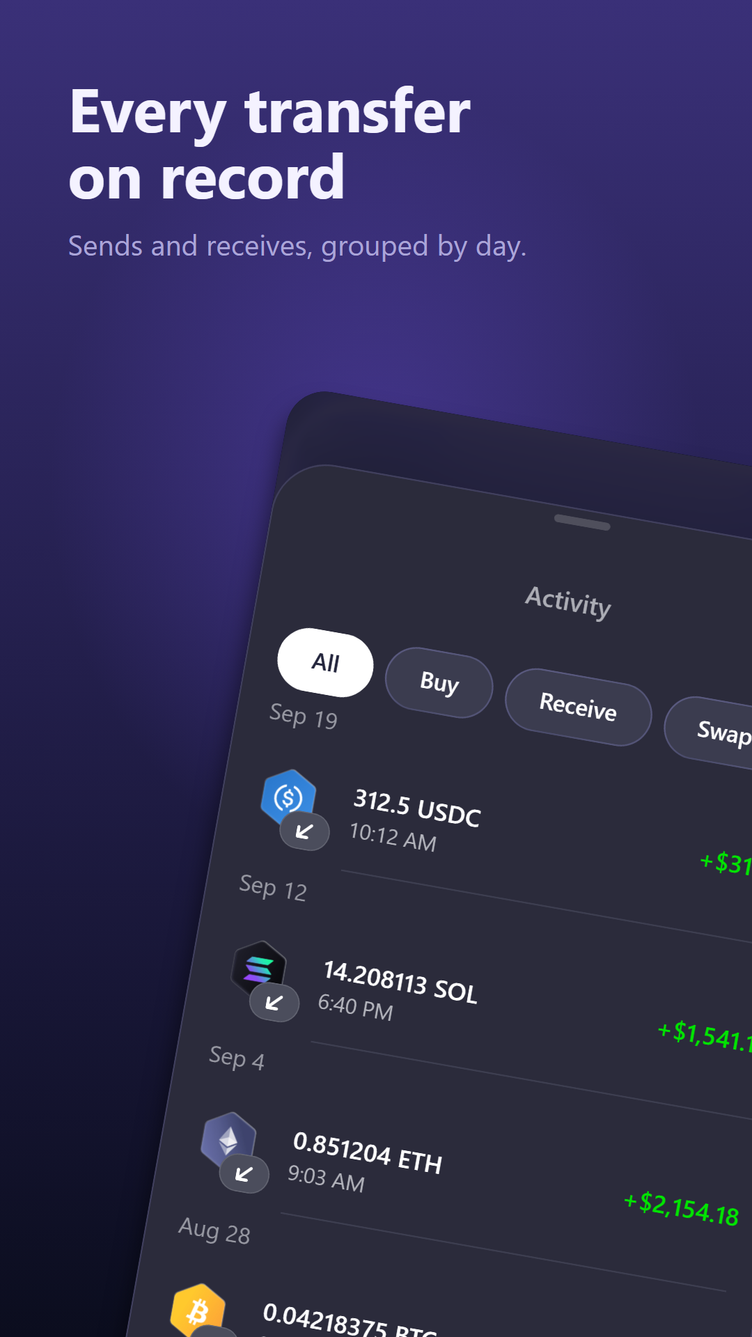 Activity history for every coin