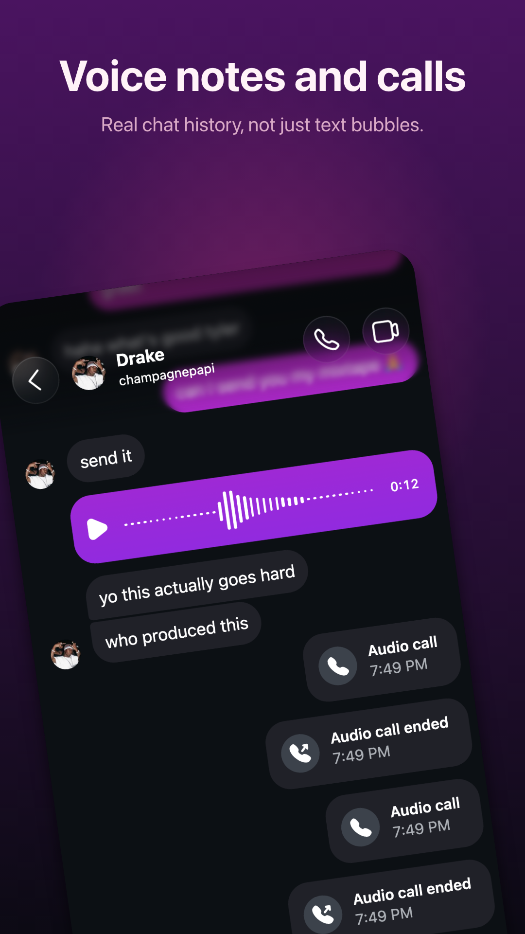 Voice notes and call history