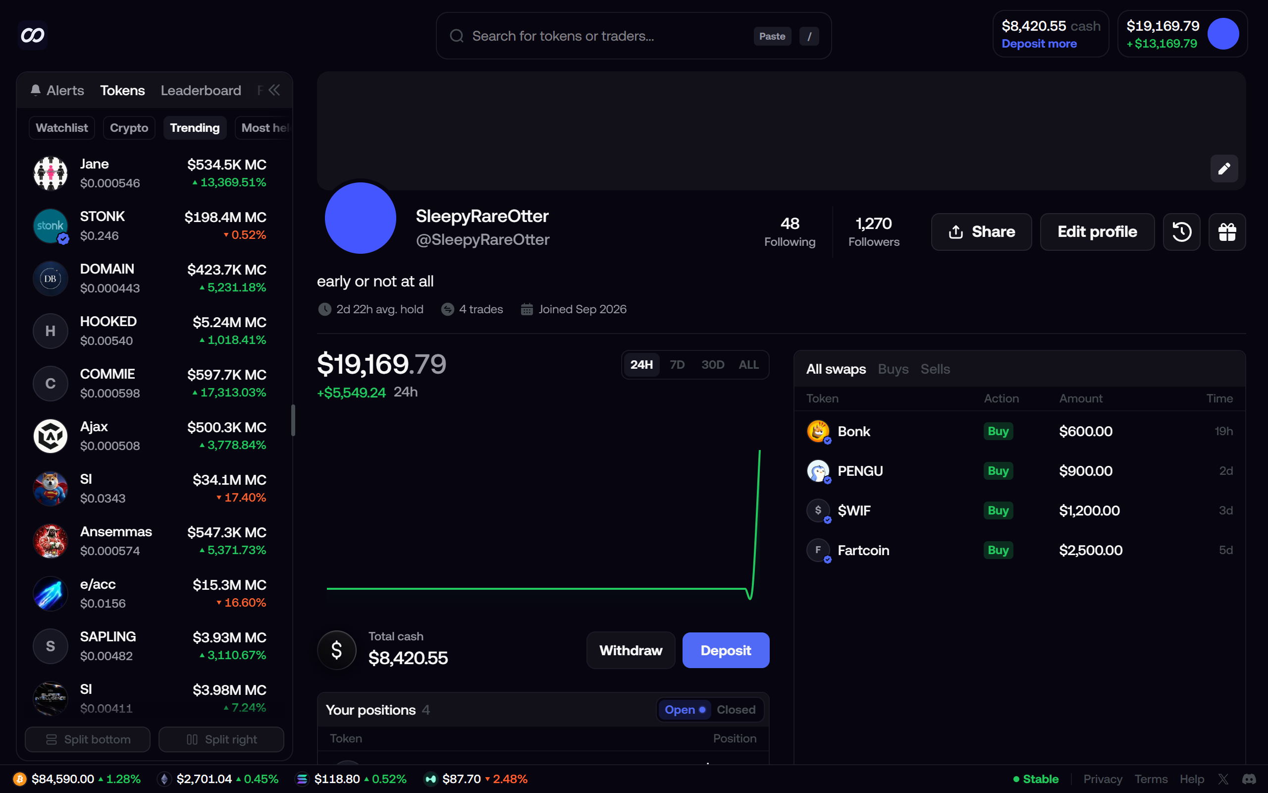Your portfolio and swaps on desktop