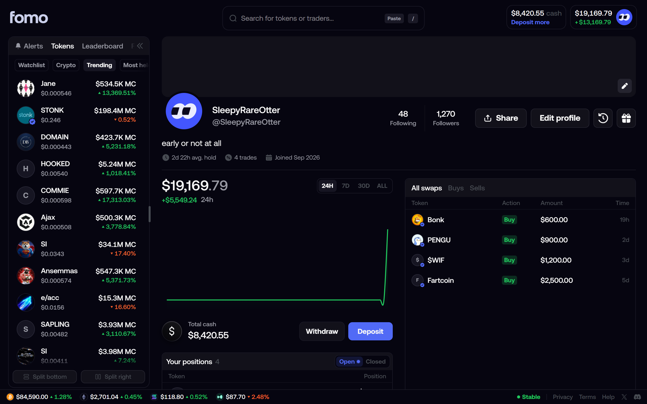 Your portfolio and swaps on desktop