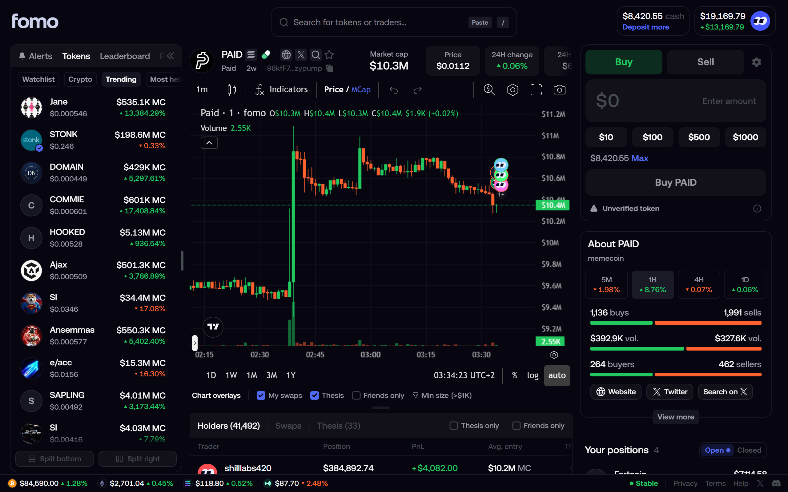 The fomo web terminal on your computer