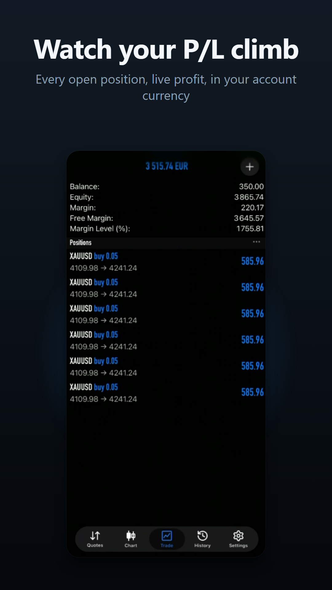 Open positions and P/L