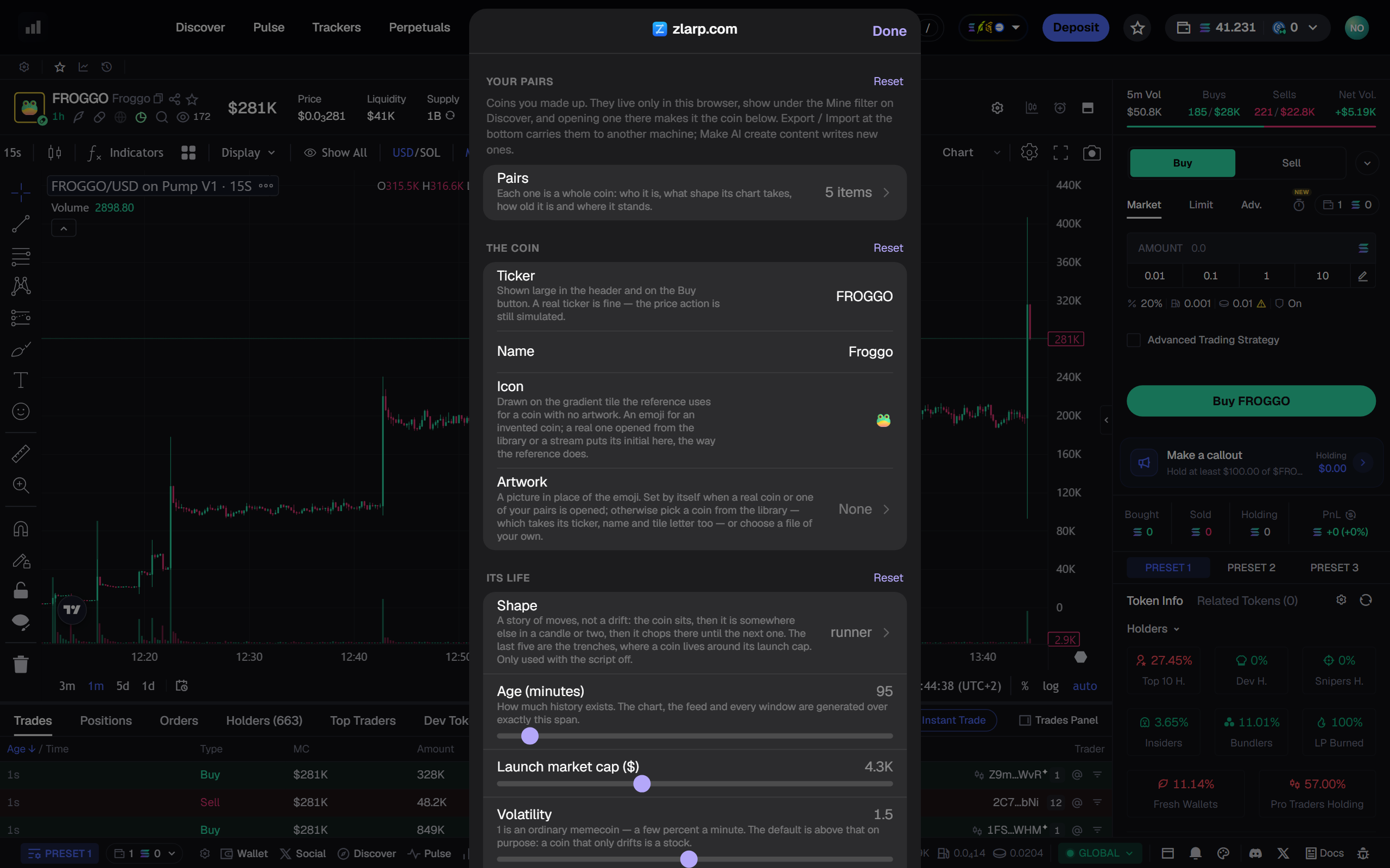 Hold the top of the page to edit your pairs, balance and coin