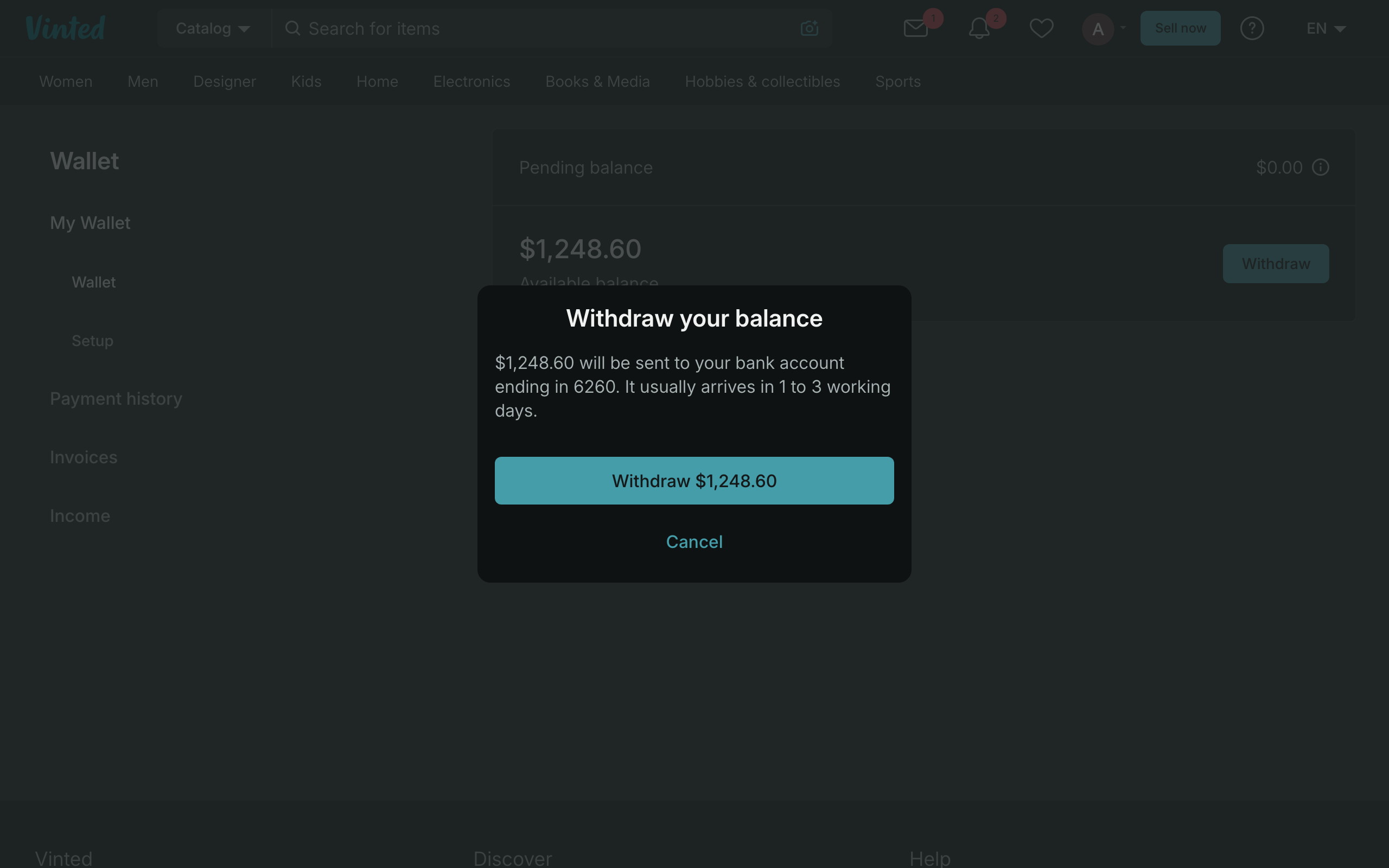 Withdraw to your bank from the desktop wallet